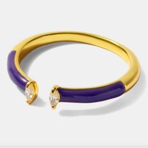 New S7 Rhinestone Accent Purple Enamel 2Tone Cuff Ring Dainty Simple Minimalist